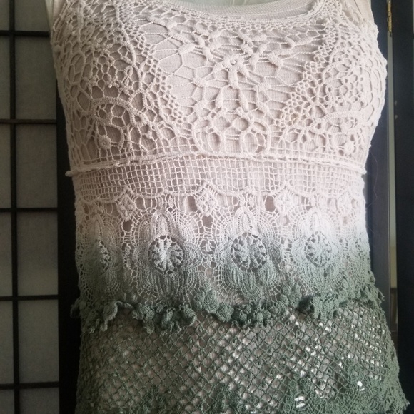Lace tank top white and green boho - Picture 5 of 7